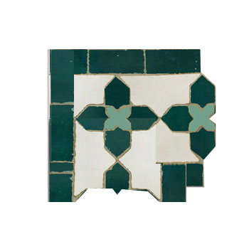 Mosaic House Moroccan tile Kmarshoun C  Corner 1-24-12 White Sea Green Light Green  zellige, mosaic, zellij, border, glaze, traditional 